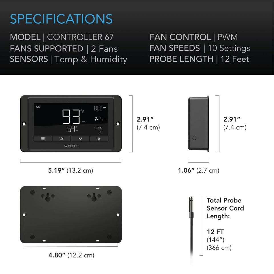 Controller 67, Temperature and Humidity Fan Controller, with Scheduling, Cyles, Dynamic Speed, Data App