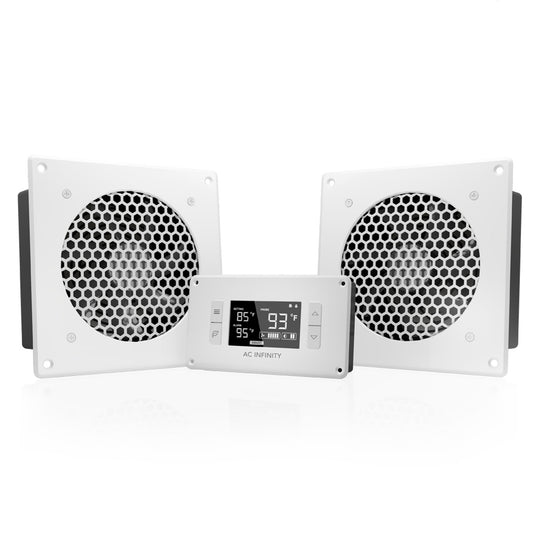 Airplate T8 White, Home Theatre and AV Quiet Cabinet Cooling Dual Fan System, 6 Inch