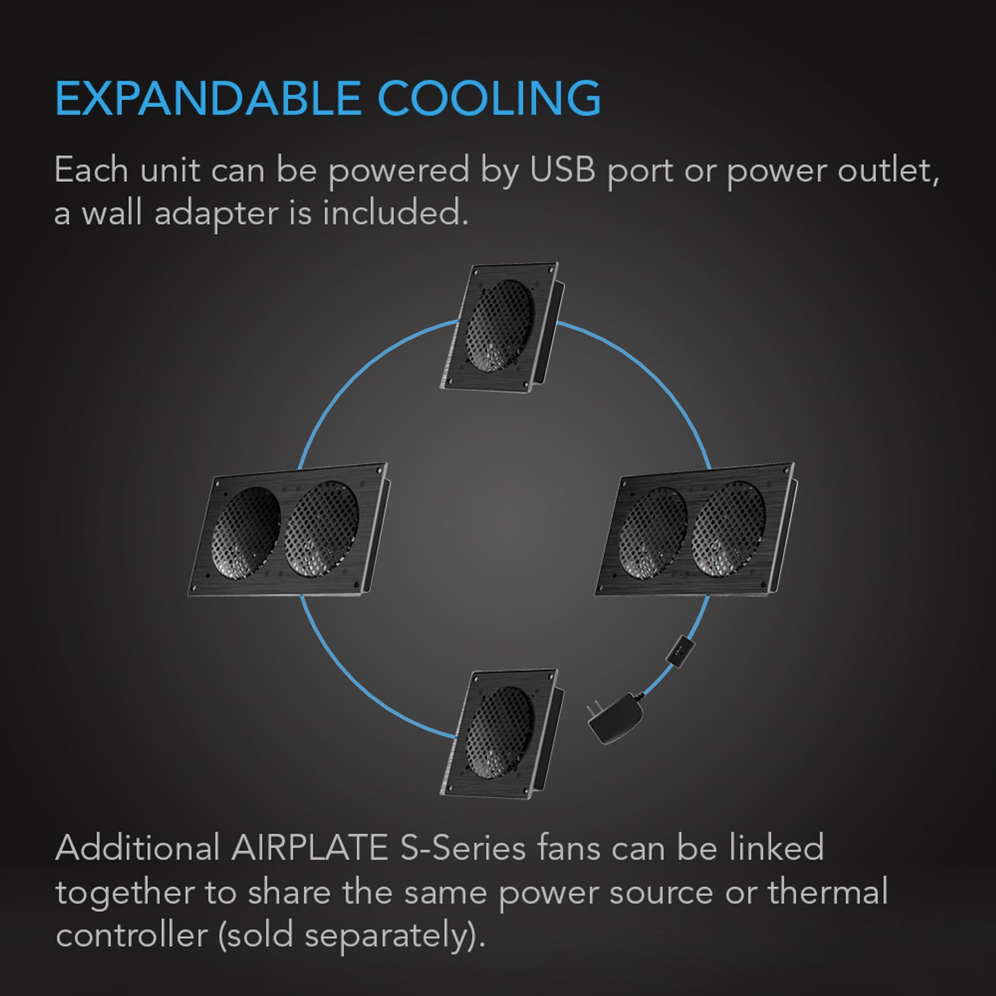 Airplate S5, Home Theater and AV Quiet Cabinet Cooling Fan System, 8 Inch